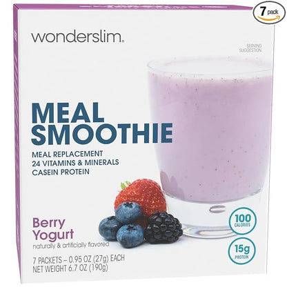 WonderSlim Meal Replacement Smoothie, Berry Yogurt, 15g Protein, 24 Vitamins & Minerals, Gluten Free (7ct)