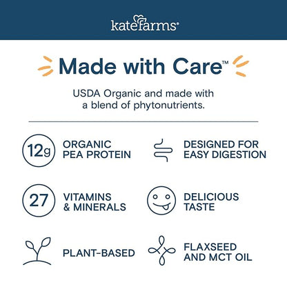 KATE FARMS Organic Pediatric 1.2 High Calorie Chocolate Nutrition Shake, 12g Protein, 27 Vitamins and Minerals, Meal Replacement, 8.45 oz (12 pack)
