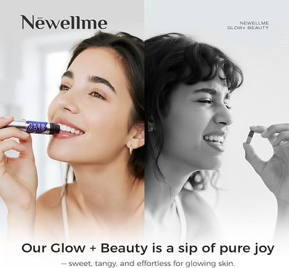 NEWELLME Liquid Collagen Shots with Hyaluronic Acid, 18,000mg Multi Collagen Peptides, Sugar Free Ready-to-Drink Collagen Supplement for Hair Skin Nails, 28 Bottles