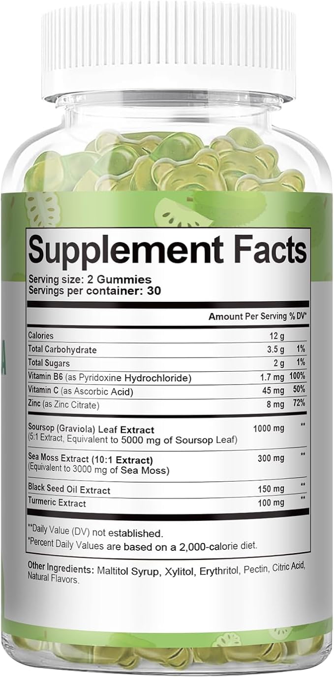 Totaria Sugar Free Soursop Oil Graviola Sea Moss Gummies - Support Digestive Sleep Skin Health, Immunity & Antioxidant - Guanabana Fruit with Sea Moss, 150mg Black Seed Oil Organic Non-GMO Vegan