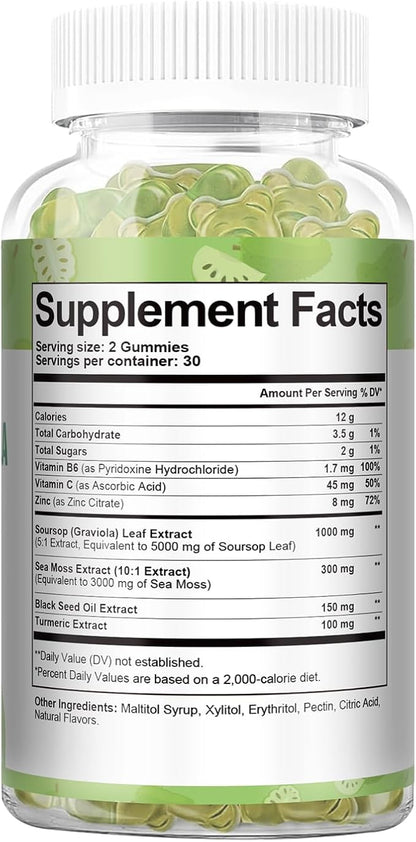 Totaria Sugar Free Soursop Oil Graviola Sea Moss Gummies - Support Digestive Sleep Skin Health, Immunity & Antioxidant - Guanabana Fruit with Sea Moss, 150mg Black Seed Oil Organic Non-GMO Vegan