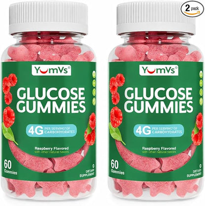 YUM-V'S Glucose Gummies – Fast Acting Glucose Chewable Gummies – Great Tasting – Gluten Free, Vegan, Non-GMO – Berry Natural Flavor – 60 Chewable Gummy for Adults & Kids (Pack of 2)