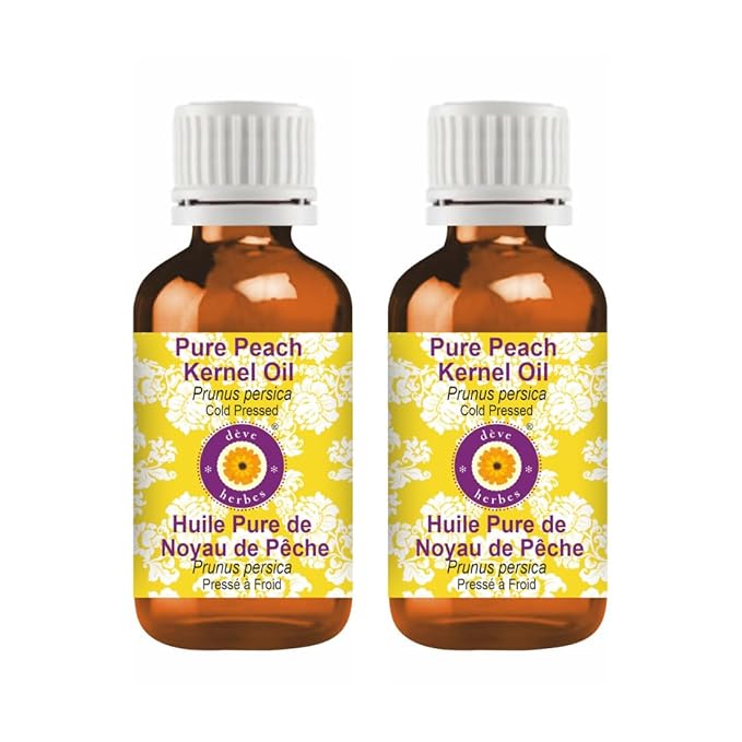 Deve Herbes Pure Peach Kernel Oil (Prunus persica) Cold Pressed (Pack of Two) 100ml X 2 (6.76 oz)