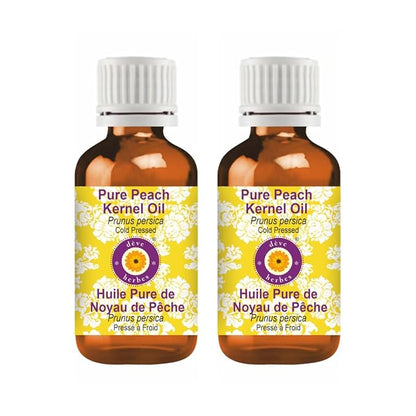 Deve Herbes Pure Peach Kernel Oil (Prunus persica) Cold Pressed (Pack of Two) 100ml X 2 (6.76 oz)