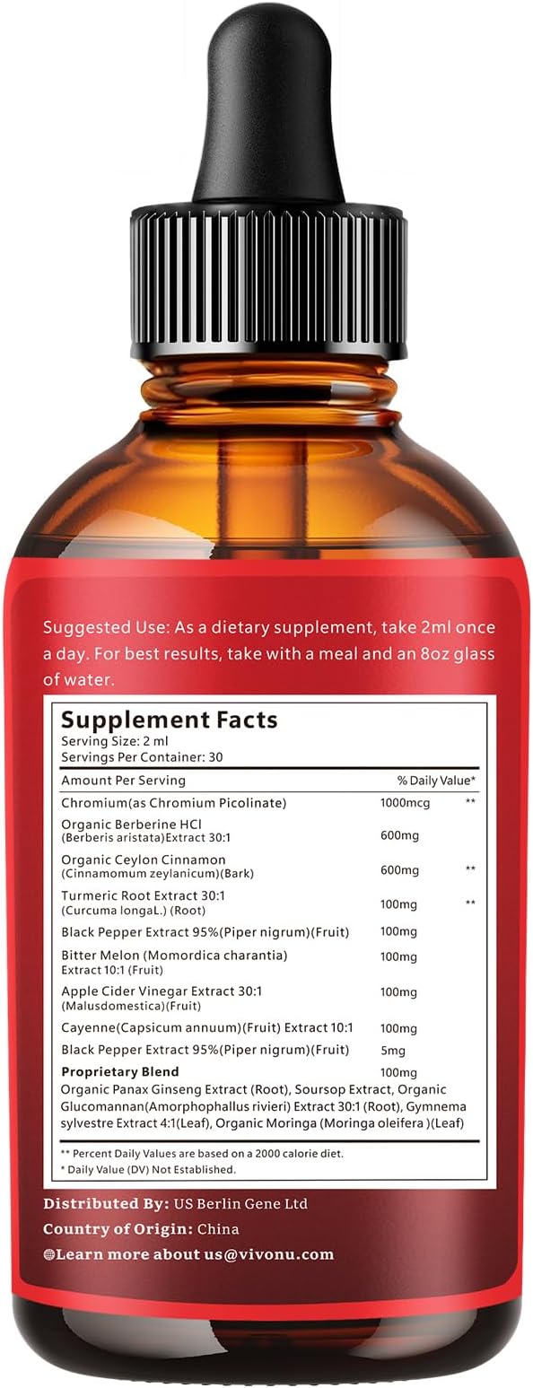 14-in-1 Berberine with Ceylon Cinnamon Supplement Liquid Drops, 1800mg + 30:1 Liposomal Tech with Cayenne Pepper Soursop Chromium Bitter Melon Turmeric Moringa Gymnema Glucomannan, GLP Support 3Bottle