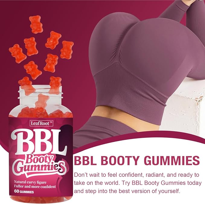 LEAFROOT BBL Gummies for Fitness Growth Bigger Buttocks, Berry Flavor with Multivitamins and Herbal Extracts Support to Enhance Curvy Body, Women Hip Butt Enhancing Booty Gummy Candy