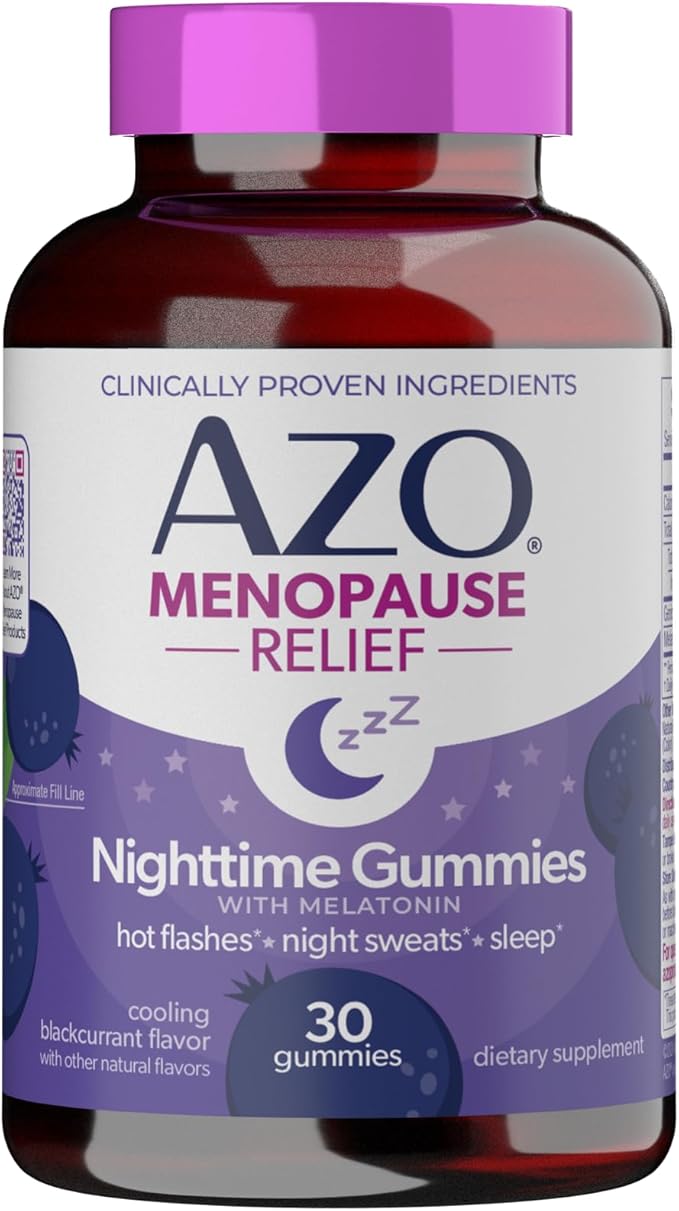 AZO® Nighttime Menopause Gummies + Melatonin to Support Restful Sleep*, Clinically Proven Ingredient for Hot Flashes and Night Sweats, Menopause Supplements for Women - 30 Gummies