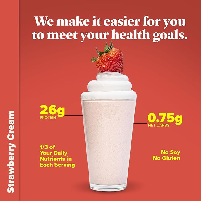 Keto Chow Strawberry Cream - Keto Meal Replacement Shake Powder - Nutritionally Complete - Low Carb - Delicious Easy Meal Substitute - Protein Rich You Choose The Fat - Single Meal Sample