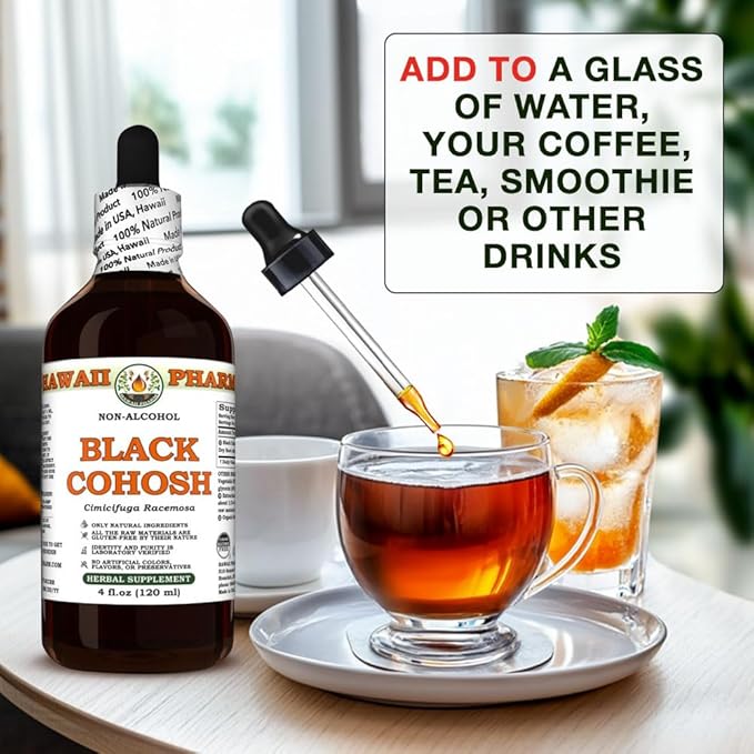 Black Cohosh (Cimicifuga Racemosa) Dry Root Glycerite, Made in Hawaii, Raw Materials, All Natural, Vegan, Lab Tested Alcohol-Free Liquid Extract - 4 fl.oz