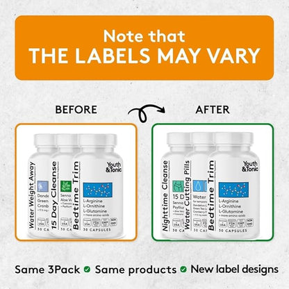 Youth & Tonic Sculpt Lean Cleanse – Feel Lighter & More Toned, Water Weight & Bloating Relief, Detox & Fluid Loss Support – Bedtime Trim, 15 Day Colon Cleanser, 90 Pills for Metabolism & Defined Body