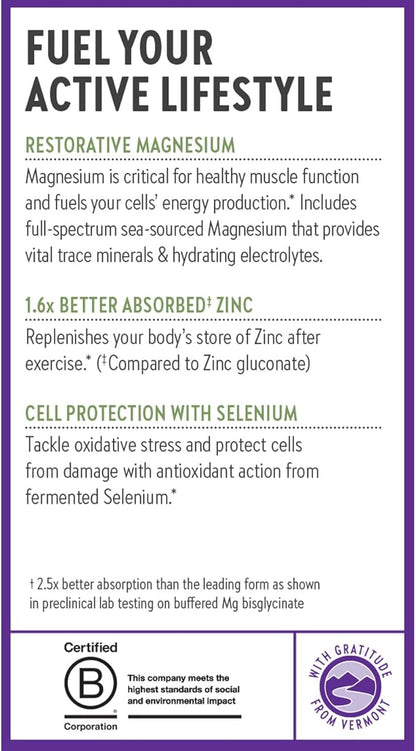 New Chapter Magnesium-Selenium-Zinc Supplement, 325 mg Magnesium in One-Daily Tablet for Active Bodies, Bounce Back After Exercise with Muscle Support Minerals + Hydrating Electrolytes, 90 Count