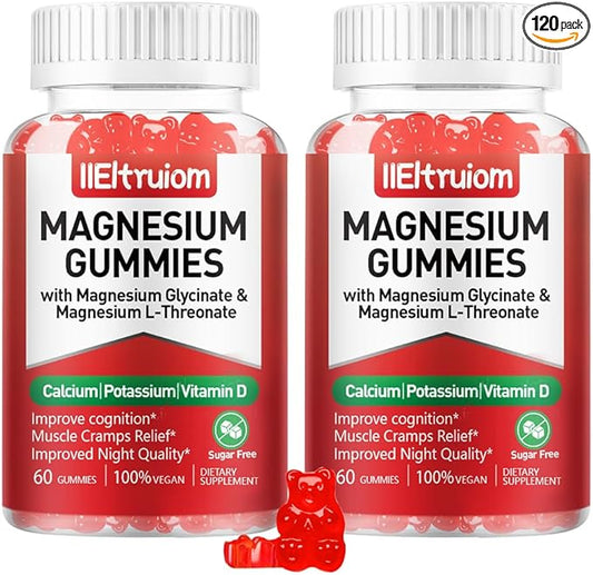 Liposomal Magnesium Complex 190mg for Kids Per Serving, Magnesium Glycinate with L-Threonate, Vitamin D3, CoQ10, L-Threonate Gummies for Rest Support, Sugar/Gluten Free, 120 Count