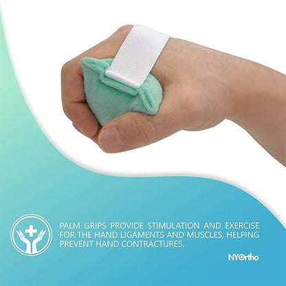 NYOrtho Hand Contracture Cushion 6" x 3" - 2-Pack Palm Grips for Stroke Recovery & Orthopedic Support - Latex-Free, Odor-Control, Sweat-Resistant, Machine Washable Palm Protector with Elastic Strap