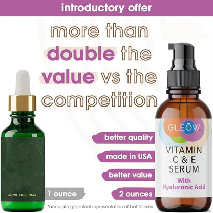 GLEOW Retinol Serum for Face, Vitamin C with Hyaluronic Acid Face Serum for Women and Men, Glow Total Package Skin Care Set, Targets Appearance of Uneven Skin Tone and Dryness 3x2 oz