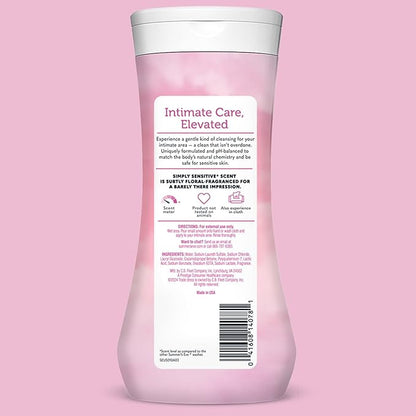 Summer's Eve Simply Sensitive All-Over Daily Feminine Wash, Gentle pH-Balanced Body Wash for Women, Removes Vaginal Odor, 15 Fl Oz