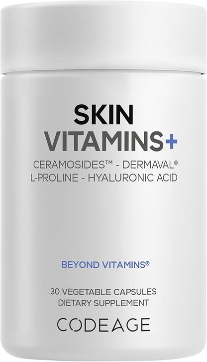 Codeage Skin Vitamins+ Supplement – Ceramosides, Dermaval, Hyaluronic Acid, Coffeeberry, Vitamin C – Skin Elasticity, Wrinkle & Moisture Support – Liposomal Delivery – Non-GMO, 30 Capsules