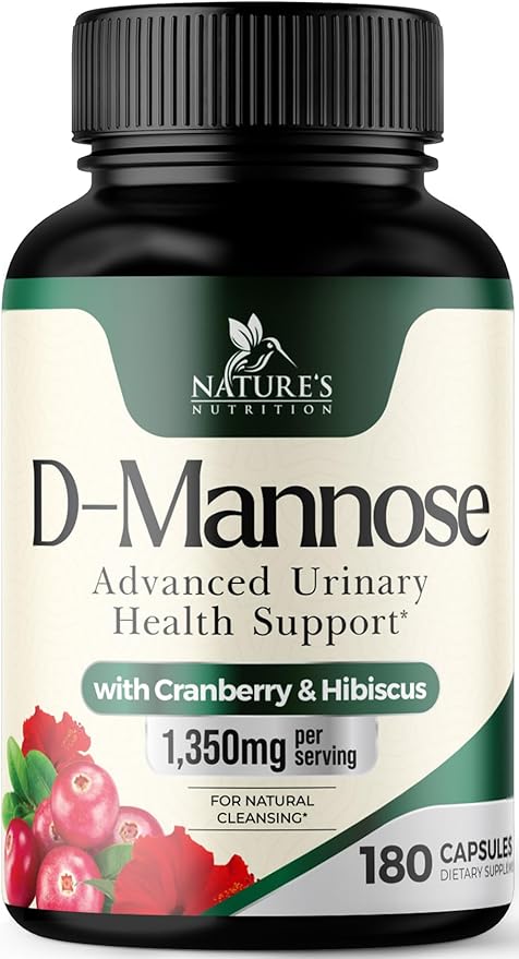 D-Mannose 1000mg Per Serving - Cranberry & Hibiscus - Effective Fast-Acting, Flush The Impurities for Bladder, Urinary Tract Health Support Supplement, for Women and Men, USA Bottled - 180 Capsules