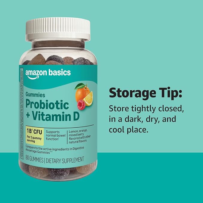 Amazon Basics Probiotic with Vitamin D Gummy, 80 Count