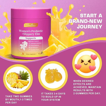 Her Juicy Feminine Probiotics Gummies for Women with Slippery Elm - Pineapple Flavor, pH Balance & Immune Health Support - Digestive & Feminine Support - Vegan Supplement, 60 C