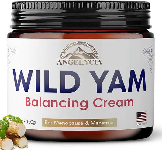 ANGELYCIA Organic Wild Yam Cream for Hormone Balance - Natural Support for Menopause, Perimenopause & PMS Relief - Pure Wild Yam Root Extract Estrogen-Free Balancing Cream for Women - 2 oz