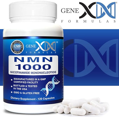 Genex Formulas NMN 1000mg - 99% Pure Shelf Stabilized Supplement Capsules for Increased NAD Levels & Healthy Aging, GMP Certified, 1000mg per Serving, 120 Capsules