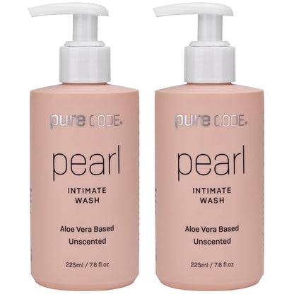 PURE CODE Aloe Vera-Based Pearl Intimate Wash - Gentle & Hydrating Intimate Cleanser for Skin Protection - Unscented Natural Feminine Wash Suitable for All Skin Types - 225ml (Pack of 2)