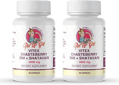 Pin Up Girl Vitex Chasteberry + DIM & Shatavari – Hormonal Balance Supplement for Women – Supports Hormonal Balance, Cycle Health & Reproductive Wellness – 4600mg - 60 Capsules (2-Pack)