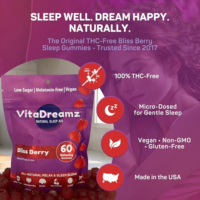 Melatonin-Free Sleep Gummies | Magnesium, Ashwagandha, Tart Cherry & L-Theanine | Natural Calm & Restful Sleep Support | Vegan, Sugar Free Bliss Berry | 60 Count