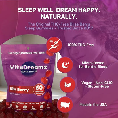 Melatonin-Free Sleep Gummies | Magnesium, Ashwagandha, Tart Cherry & L-Theanine | Natural Calm & Restful Sleep Support | Vegan, Sugar Free Bliss Berry | 60 Count