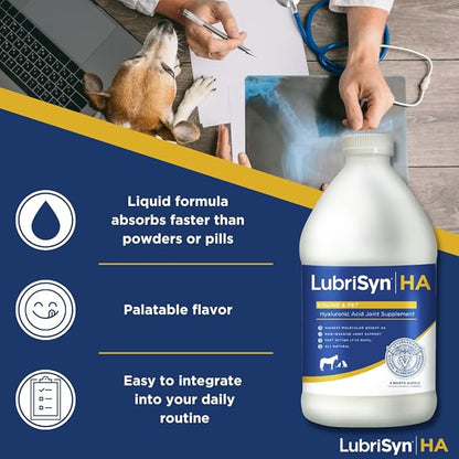 LubriSynHA Hyaluronic Acid Hip & Joint Care Supplement for Dogs, Cats & Horses – Liquid Oral HA for Pets – Joint Support Supplement Promotes Mobility, Flexibility, Cartilage Health & Comfort – 64oz