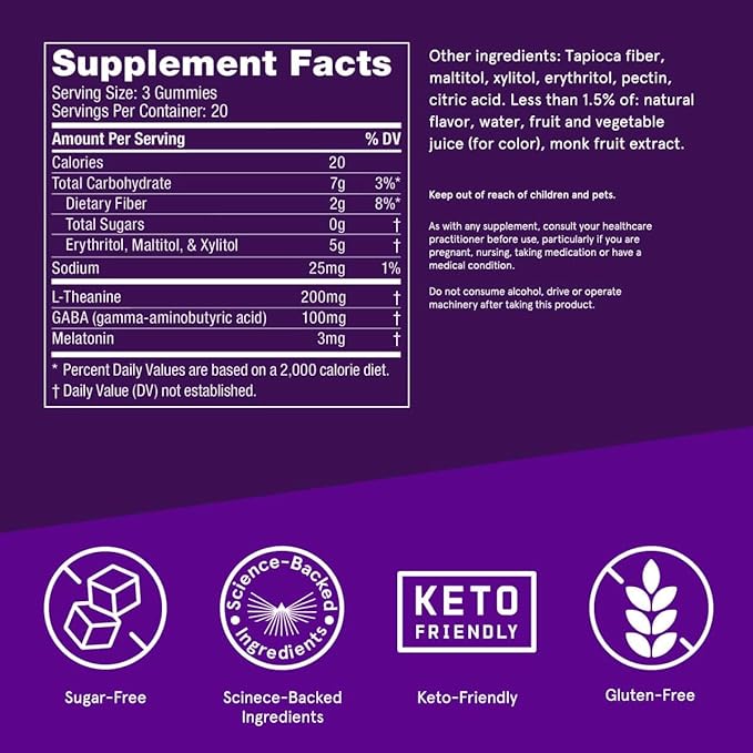 Bulletproof Sugar-Free BlackBerry Flavor Sleep Gummies, 60 Count, Keto Supplement for Sleep Support (Pack of 2)
