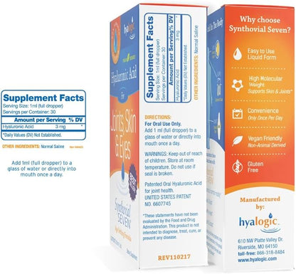 Hyalogic Synthovial Seven Hyaluronic Acid Liquid - HA Support - Vegan - 1 oz
