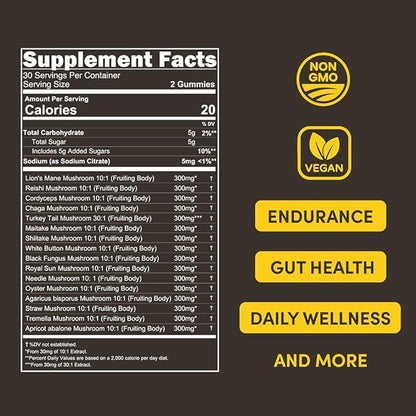16 Blend Mushroom Gummies - Mushroom Gummies for Adults, Mushroom Supplement with Chaga, Lions Mane, Reishi, Cordyceps for Focus & Clarity, Supports Microdosing Mushrooms - Mixed Berry
