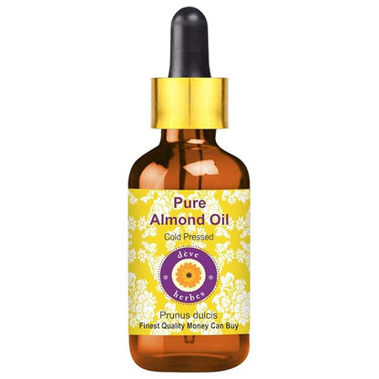 dève herbes Almond Oil (Prunus dulcis) with Glass Dropper | Cold Pressed | Pure | Natural | For Diluting Essential oils | For Skin & Massage | Non-Sticky | Lightweight | Unisex | 50ml (1.69 oz)