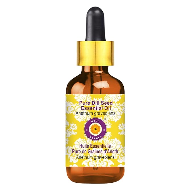 Deve Herbes Pure Dill Seed Essential Oil (Anethum graveolens) with Glass Dropper Steam Distilled 10ml (0.33 oz)