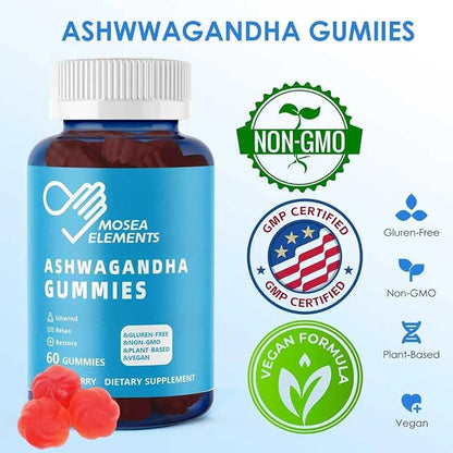 Ashwagandha Gummies & Vitamin D Gummies for Men & Women - Relax & Restore, Ashwa Root Extract Supplement Gummy, Mixed Berry Flavored (60 Count Pack of 1)