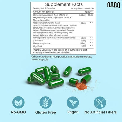 mastermedi Cortisol Supplements for Women and Men Support with Magnesium, Ashwagandha, Lion’s Mane & GABA – Adaptogenic Stress Relief & Mood Support – Non-GMO, No Fillers, Gluten-Free