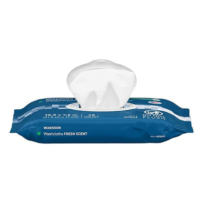 McKesson Washcloth Wipes for Adults, Scented (3 Pack, 144 Washcloths) Disposable Wash Cloths for Body - No-Rinse Formula with Snap Lid - Good for Incontinence and Elderly - 48 Wipes Per Pack