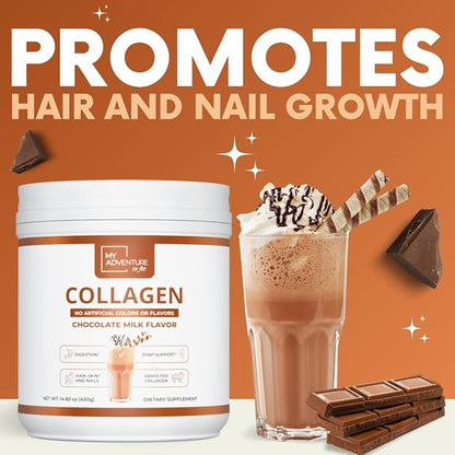My Adventure to Fit Hydrolyzed Collagen Powder for Women - Grass Fed for Muscle Growth & Chocolate Collagen Protein Powder - Keto Collagen Powder for Joints & Gut Health - Chocolate Milk 420g