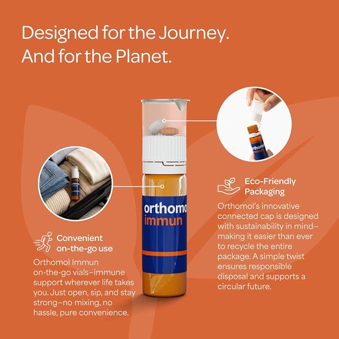 Orthomol Immun, Immune Support Vials for Adults with Vitamin C, Zinc, Selenium, Iodine, Vitamin D, E, A ,B, Calcium, 25+ Immune Boost Nutrients, 1 Serving Per Day for Daily Health (30 Day Supply)