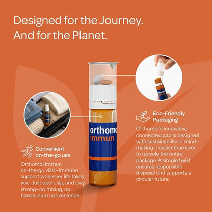 Orthomol Immun, Immune Support Vials for Adults with Vitamin C, Zinc, Selenium, Iodine, Vitamin D, E, A ,B, Calcium, 25+ Immune Boost Nutrients, 1 Serving Per Day for Daily Health (30 Day Supply)