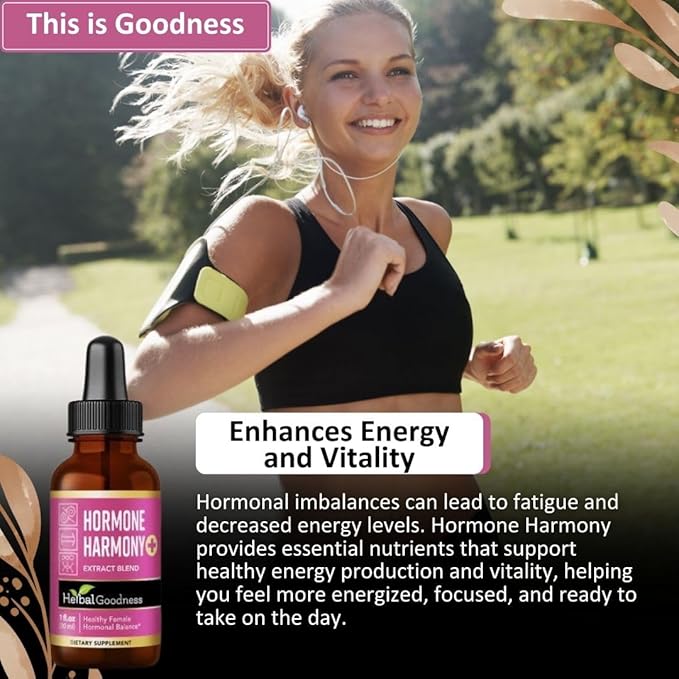 Herbal Goodness Hormone Harmony 1oz – Organic Hormone Balance Supplement for Women, Enriched with Probiotics, Menopause Relief, Fertility Support, PMS & Lactation Aid