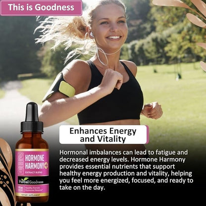 Herbal Goodness Hormone Harmony 1oz – Organic Hormone Balance Supplement for Women, Enriched with Probiotics, Menopause Relief, Fertility Support, PMS & Lactation Aid