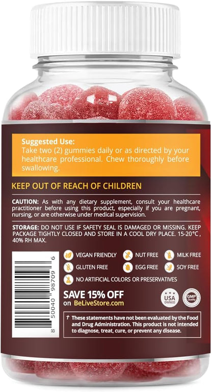 BeLive Apple Cider Vinegar Gummies - ACV Gummies Without Sugar I Detox & Cleanse Digestive Health I Alternative to Capsules, Vegan, Keto Friendly, Non-GMO, Gluten Free | 60 Ct