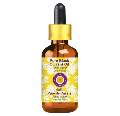 Deve Herbes Black Currant Oil (Ribes nigrum) with Glass Dropper | Cold Pressed | Pure | Natural | for Diluting Essential Oils | for Skin & Massage | Non-Sticky | Lightweight | Unisex | 30ml (1 oz)