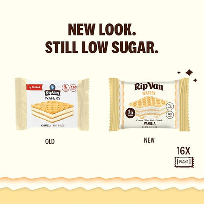 Rip Van Vanilla Keto Wafer Cookies, Healthy Vegan Snack, Non GMO, Low Carb, Low Sugar (1g), Low Calorie, 16 Count