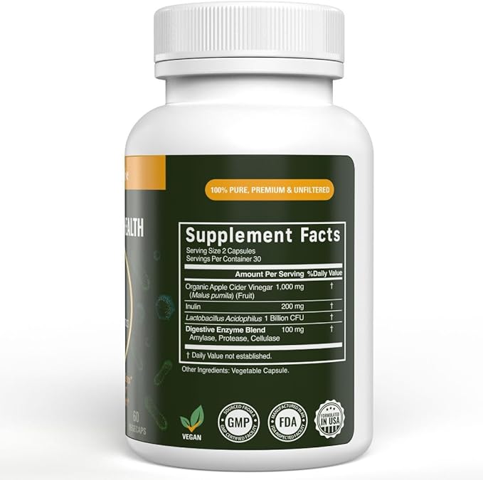 Vital Gut Health 4in1 Formula with Apple Cider Vinegar, Prebiotics & Probiotics, Digestive Enzymes for Strong Immunity Support and Complete Gut and Digestion Support- 30 Days Supply