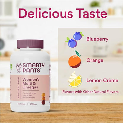 SmartyPants Women's Multivitamin Gummies: Omega 3 Fish Oil (EPA/DHA), Methylfolate, CoQ10, Vitamin D3, C, Vitamin B12, B6, A, K & Zinc, Inositol, Gluten Free, 120 Count (20 Day Supply)