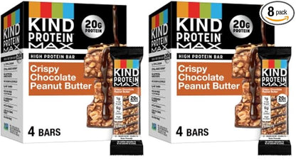 KIND Protein MAX Crispy Chocolate Peanut Butter Snack Bars, 20g of Protein, Keto Friendly, 1g of Sugar Per Bar, Gluten Free, 4 Count Box (Pack of 2)