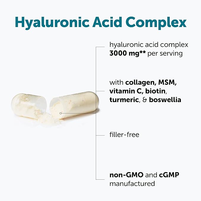 Micro Ingredients Hyaluronic Acid Complex, 240 Vegetarian Capsules | with Collagen, MSM, Vitamin C, Biotin, Turmeric & Boswellia | Non-GMO, Filler-Free, cGMP Manufactured & Lab Tested